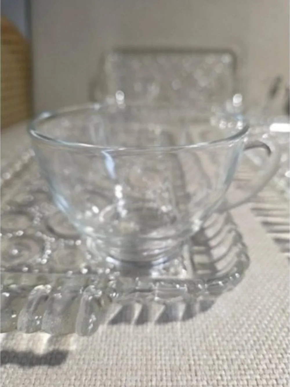 Vintage Anchor Hocking Colonial Lady Snack Set 4 Trays 4 Cups MCM Clear Glass